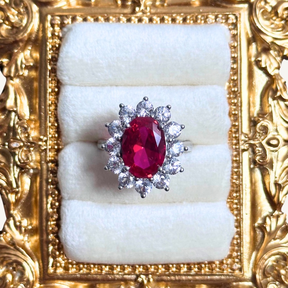 Tested Ruby & White Sapphire Gemstone Estate Sterling Silver Cocktail Ring